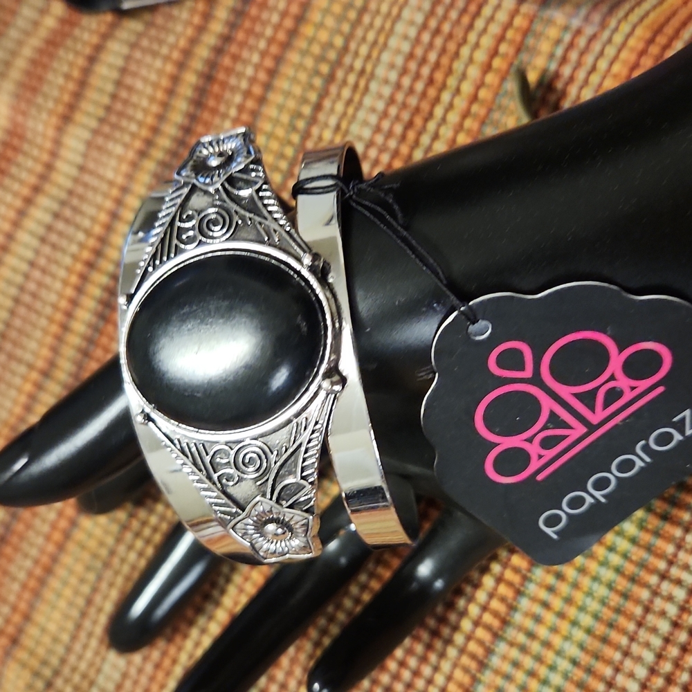 Silvertone & Black Cuff Bracelet